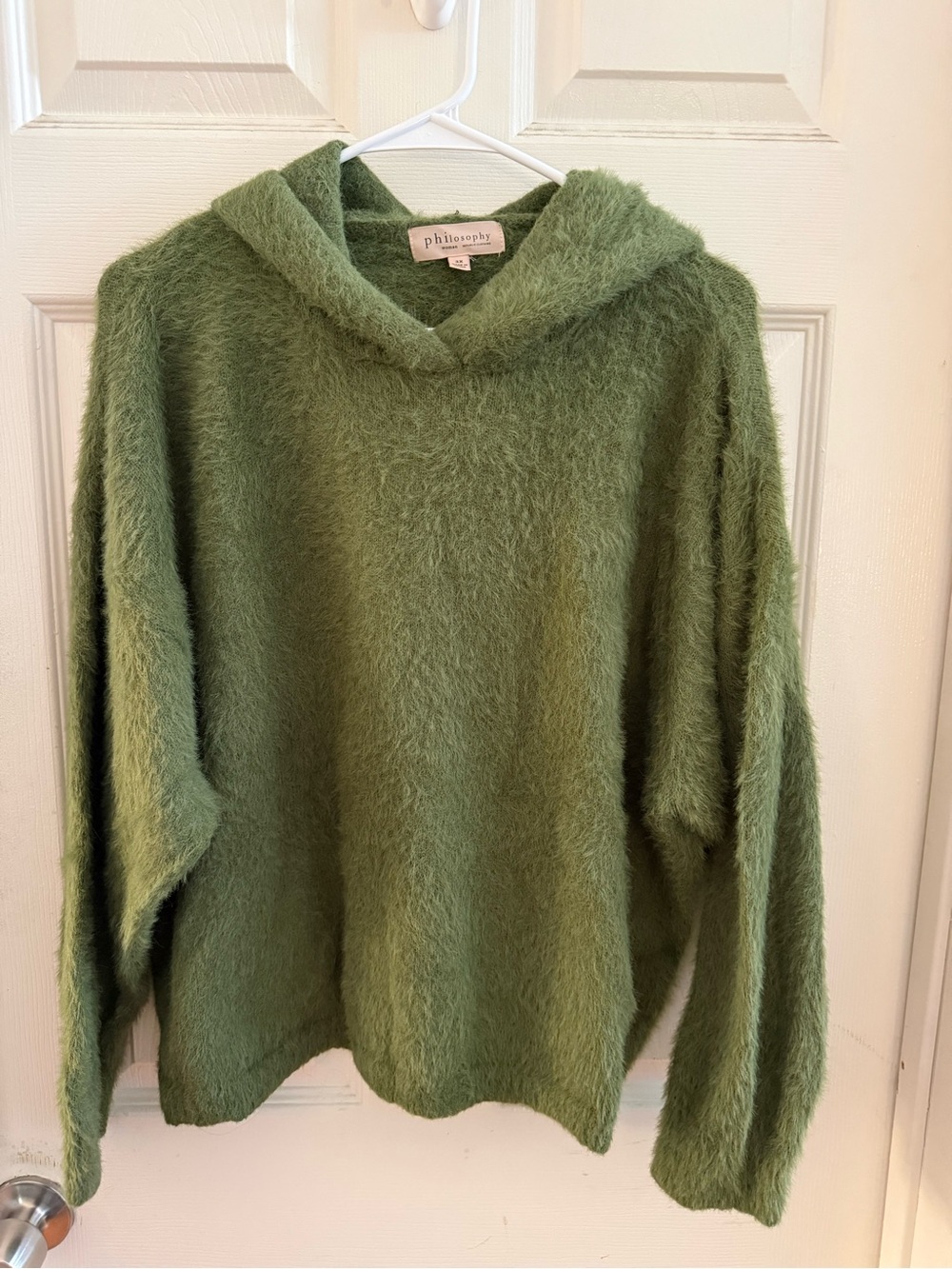 Women’s Philosophy 3X Olive Green Fuzzy Eyelash Knit Hoodie Sweater